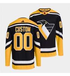 Men%27s Pittsburgh Penguins Custom Black 2022 Reverse Retro Stitched Jersey